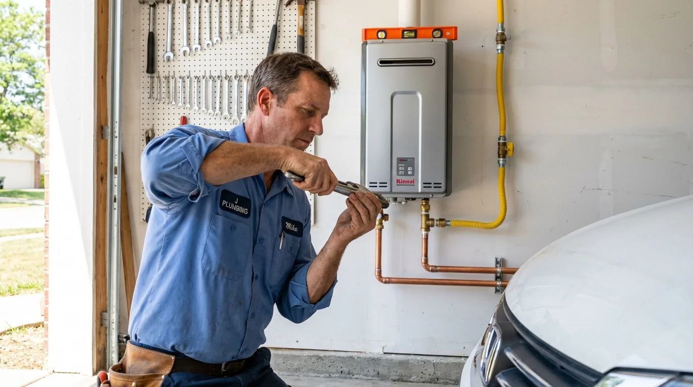 Tankless water heater installation by a Johns Plumbing LLC plumber in Flower Mound